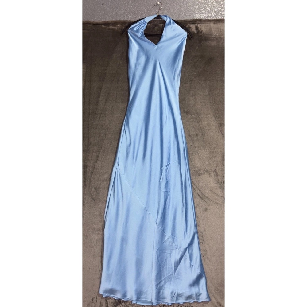 Show Me Your Mumu Jasmine Halter Maxi Dress Womens XS Steele Blue Luxe Satin - Picture 4 of 15